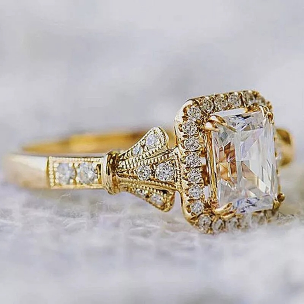 Gold Plated Shiny CZ Stone Engagement Ring - Picture 2 of 3